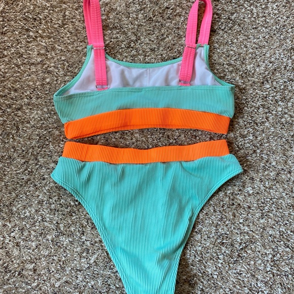 Cupshe 2 Piece Bikini Medium Green Neon High Waist Cheeky - Picture 4 of 6